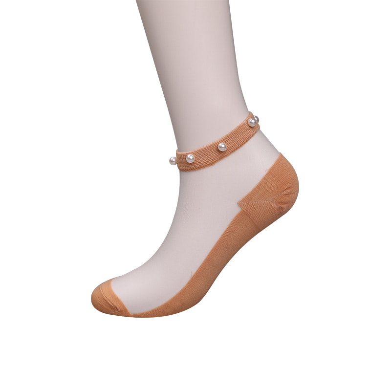 Moda nailon, mătase transparentă, bumbac, jos, șosete de barcă pentru femei, sus, perle, sticlă, cristal, mătase, șosete pentru bărci WSD1288