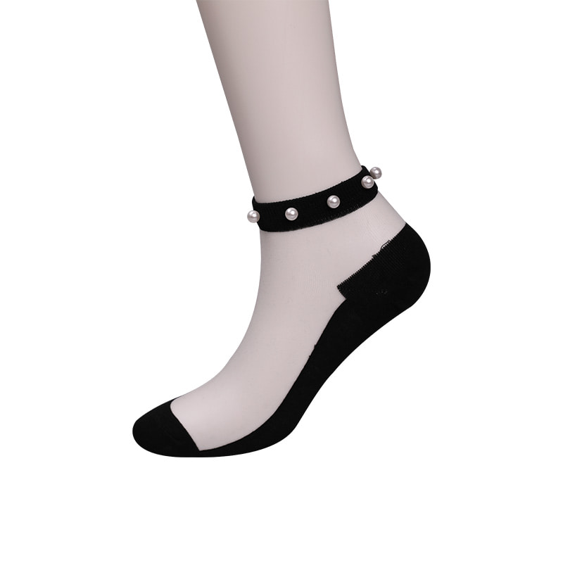 Moda nailon, mătase transparentă, bumbac, jos, șosete de barcă pentru femei, sus, perle, sticlă, cristal, mătase, șosete pentru bărci WSD1288