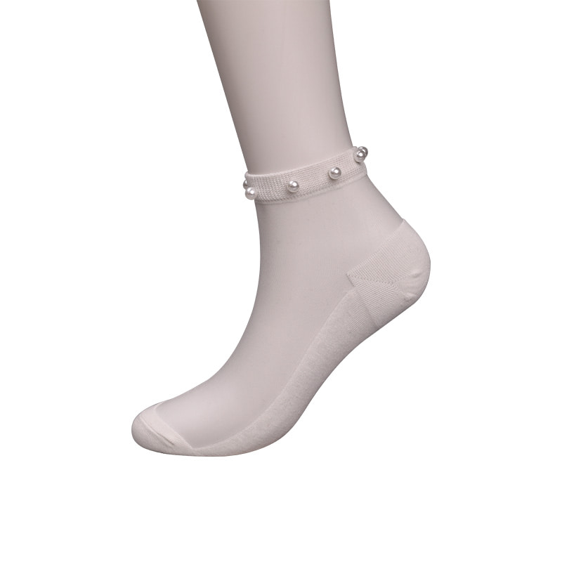 Moda nailon, mătase transparentă, bumbac, jos, șosete de barcă pentru femei, sus, perle, sticlă, cristal, mătase, șosete pentru bărci WSD1288