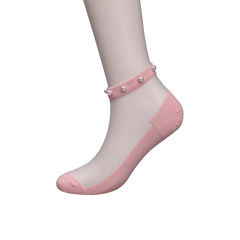 Moda nailon, mătase transparentă, bumbac, jos, șosete de barcă pentru femei, sus, perle, sticlă, cristal, mătase, șosete pentru bărci WSD1288