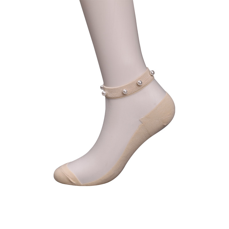 Moda nailon, mătase transparentă, bumbac, jos, șosete de barcă pentru femei, sus, perle, sticlă, cristal, mătase, șosete pentru bărci WSD1288