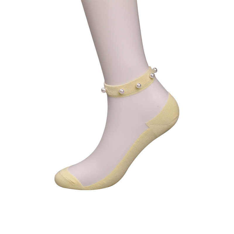 Moda nailon, mătase transparentă, bumbac, jos, șosete de barcă pentru femei, sus, perle, sticlă, cristal, mătase, șosete pentru bărci WSD1288