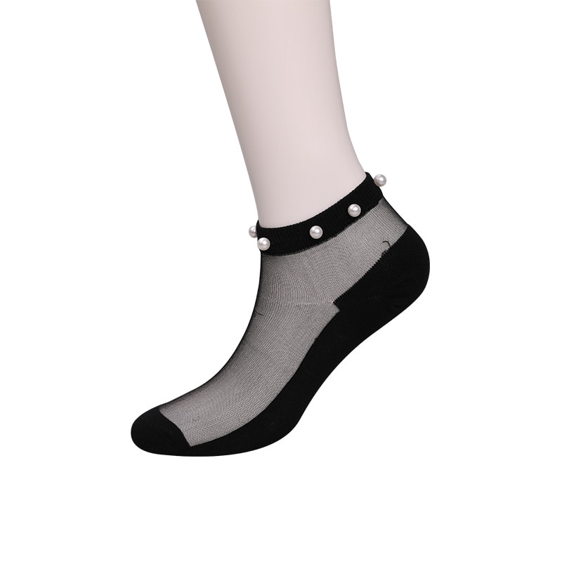 Moda nailon, mătase transparentă, bumbac, jos, șosete de barcă pentru femei, sus, perle, sticlă, cristal, mătase, șosete pentru bărci WSD1288