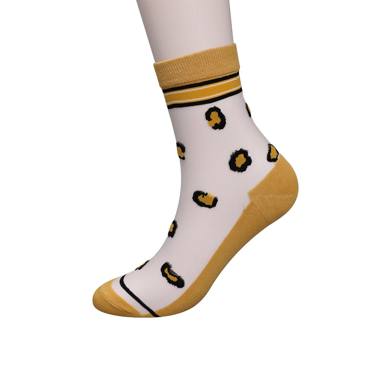 Șosete de damă din mătase din nailon transparent de modă, cu fundul din bumbac, șosete de damă din mătase transparentă, cu flori de leopard, șosete de damă din mătase de cristal WSD1939