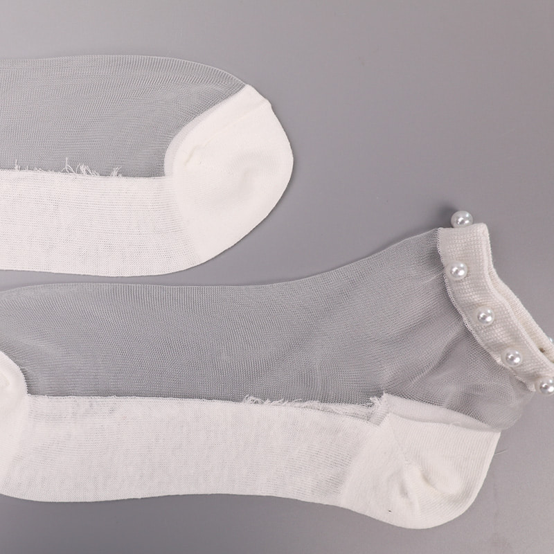 Moda nailon, mătase transparentă, bumbac, jos, șosete de barcă pentru femei, sus, perle, sticlă, cristal, mătase, șosete pentru bărci WSD1288