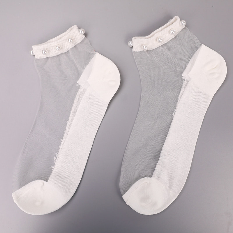 Moda nailon, mătase transparentă, bumbac, jos, șosete de barcă pentru femei, sus, perle, sticlă, cristal, mătase, șosete pentru bărci WSD1288