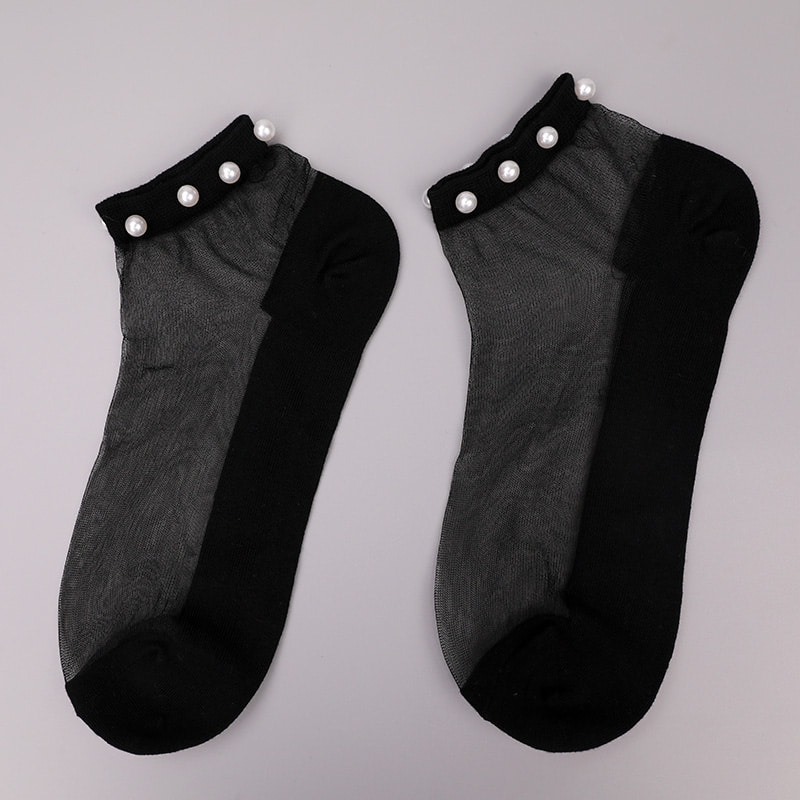 Moda nailon, mătase transparentă, bumbac, jos, șosete de barcă pentru femei, sus, perle, sticlă, cristal, mătase, șosete pentru bărci WSD1288