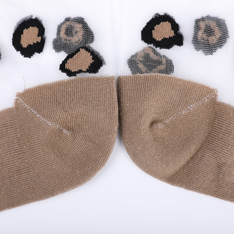 Șosete de damă din mătase din nailon transparent de modă, cu fundul din bumbac, șosete de damă din mătase transparentă, cu flori de leopard, șosete de damă din mătase de cristal WSD1939