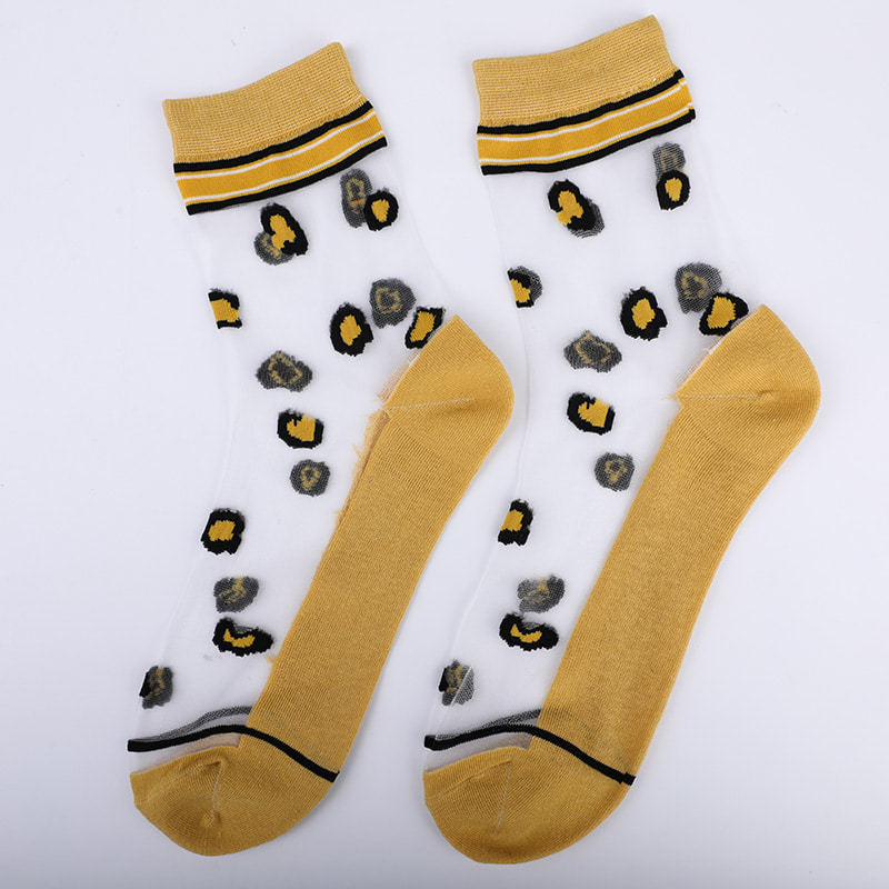 Șosete de damă din mătase din nailon transparent de modă, cu fundul din bumbac, șosete de damă din mătase transparentă, cu flori de leopard, șosete de damă din mătase de cristal WSD1939