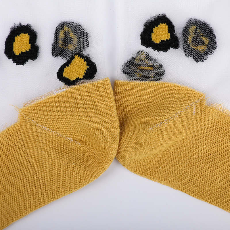 Șosete de damă din mătase din nailon transparent de modă, cu fundul din bumbac, șosete de damă din mătase transparentă, cu flori de leopard, șosete de damă din mătase de cristal WSD1939